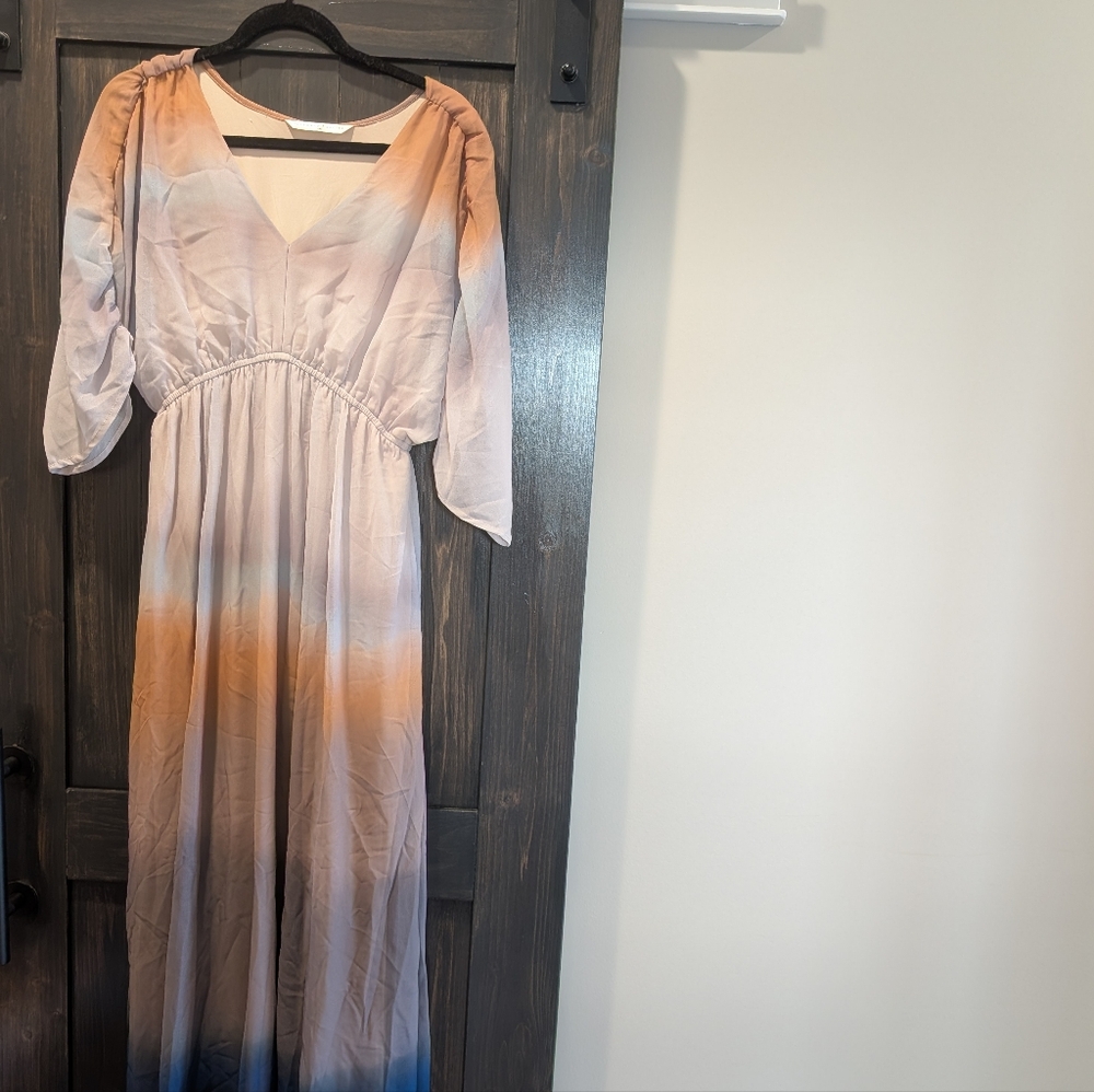 Elegant Ombre Maxi Dress in Blue and Brown